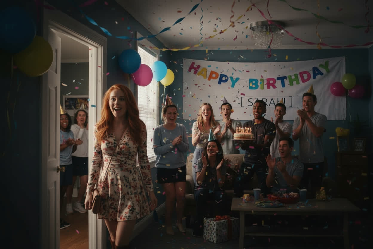 girl at her surprise 18th birthday party