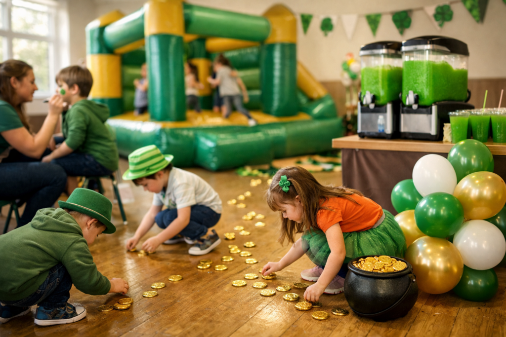 St Patrick’s Day Party children hunting for gold coins
