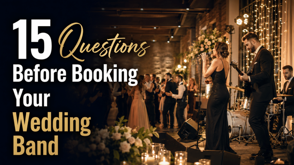 thumbnail for the page with the the text 15 questions to ask a wedding band before hiring