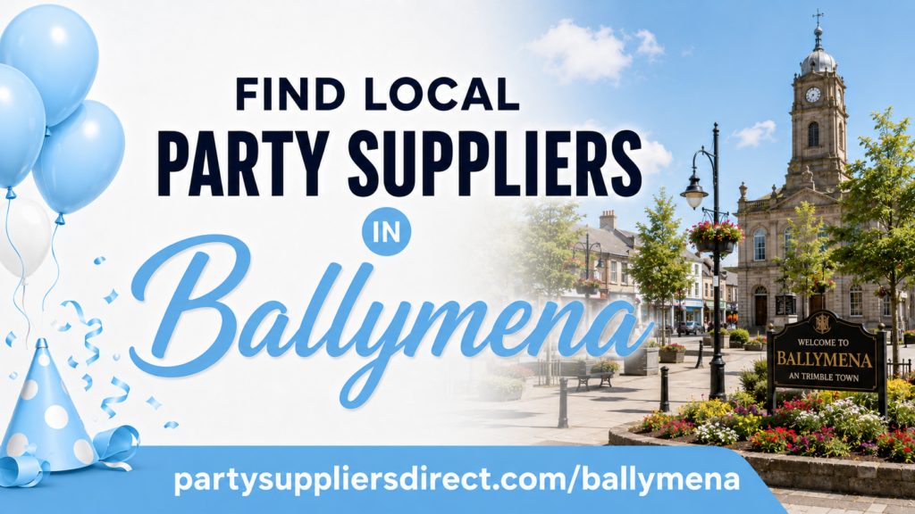 This local guide helps parents and event organisers find party suppliers covering Ballymena, Galgorm, Broughshane, Cullybackey, Kells, Ahoghill and the wider BT42, BT43 and BT44