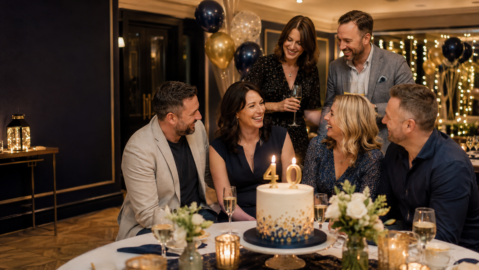 Friends celebrating a 40th birthday party at a venue in Northern Ireland